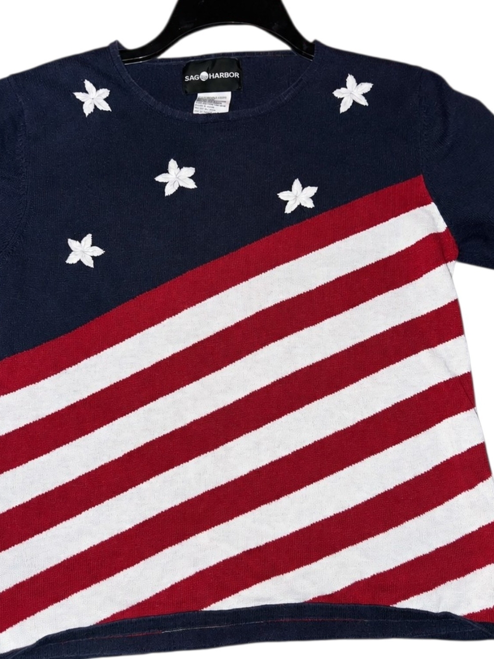 VintageSag Harbor American flag design with white embroidered Top Size Small